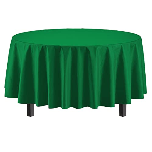 Party Solids 6-Pack Premium Plastic Tablecloth 84in. Round Plastic Table Cover - Emerald Green - Image 2