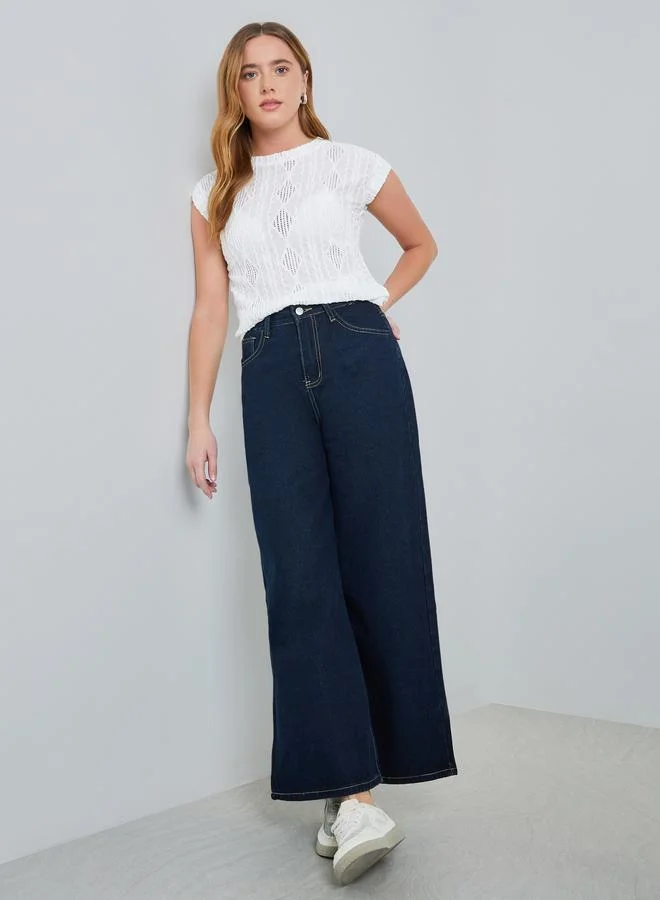 Take Two White Textured Round Neck Short Sleeve Top