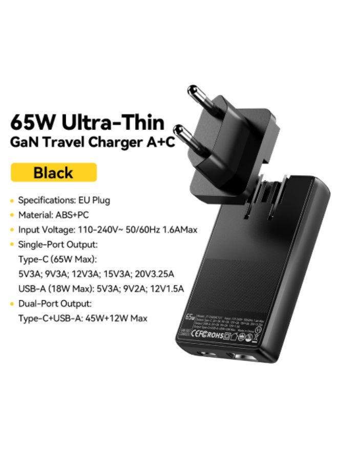 ESSAGER JT-CG65AC1U1 65W GaN Fast Wall Charger with Dual USB-C PD and USB-A Quick Charging Ports, Ultra Thin Travel Power Adapter for MacBook, Laptop, iPhone 15 14 13, Samsung Galaxy, Huawei, Xiaomi, Tablets and USB-C Devices - Image 5