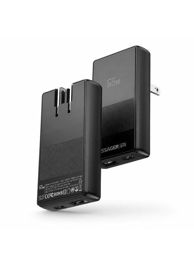 ESSAGER JT-CG65AC1U1 65W GaN Fast Wall Charger with Dual USB-C PD and USB-A Quick Charging Ports, Ultra Thin Travel Power Adapter for MacBook, Laptop, iPhone 15 14 13, Samsung Galaxy, Huawei, Xiaomi, Tablets and USB-C Devices - Image 1