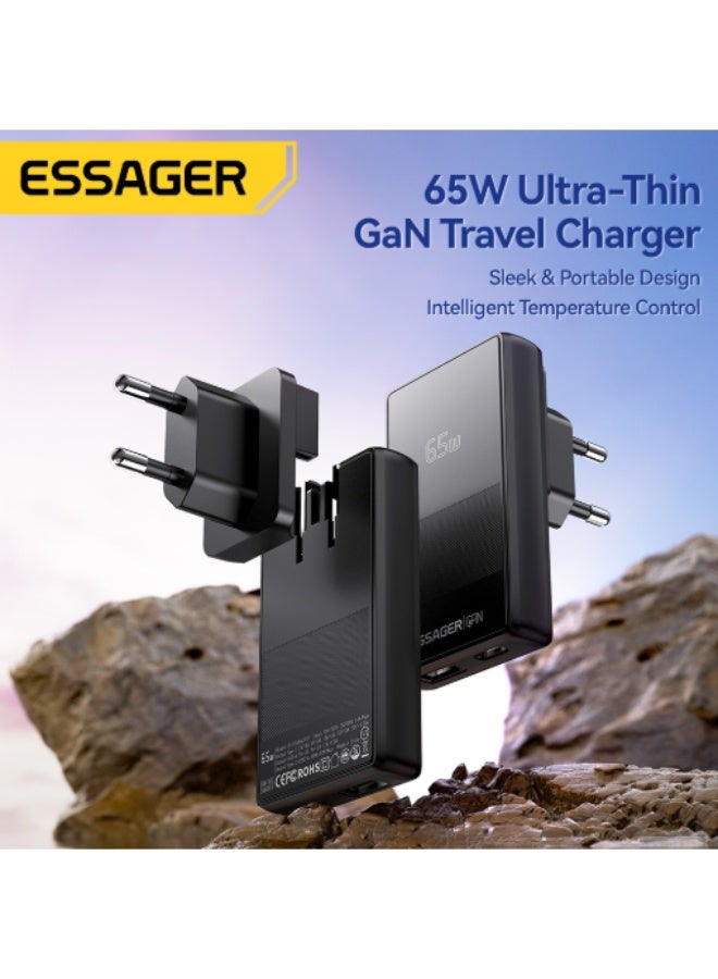 ESSAGER JT-CG65AC1U1 65W GaN Fast Wall Charger with Dual USB-C PD and USB-A Quick Charging Ports, Ultra Thin Travel Power Adapter for MacBook, Laptop, iPhone 15 14 13, Samsung Galaxy, Huawei, Xiaomi, Tablets and USB-C Devices - Image 3