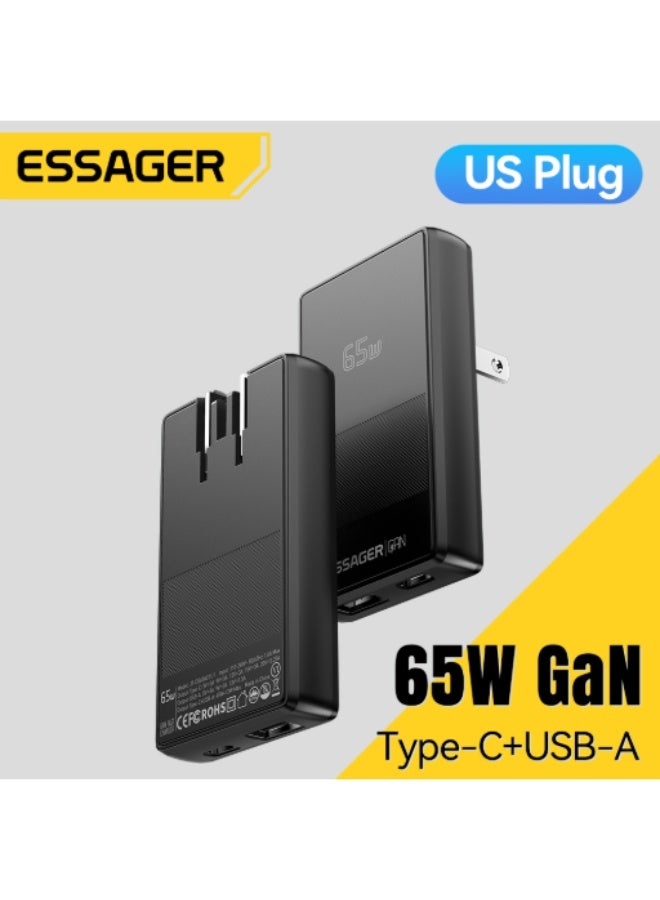 ESSAGER JT-CG65AC1U1 65W GaN Fast Wall Charger with Dual USB-C PD and USB-A Quick Charging Ports, Ultra Thin Travel Power Adapter for MacBook, Laptop, iPhone 15 14 13, Samsung Galaxy, Huawei, Xiaomi, Tablets and USB-C Devices - Image 2