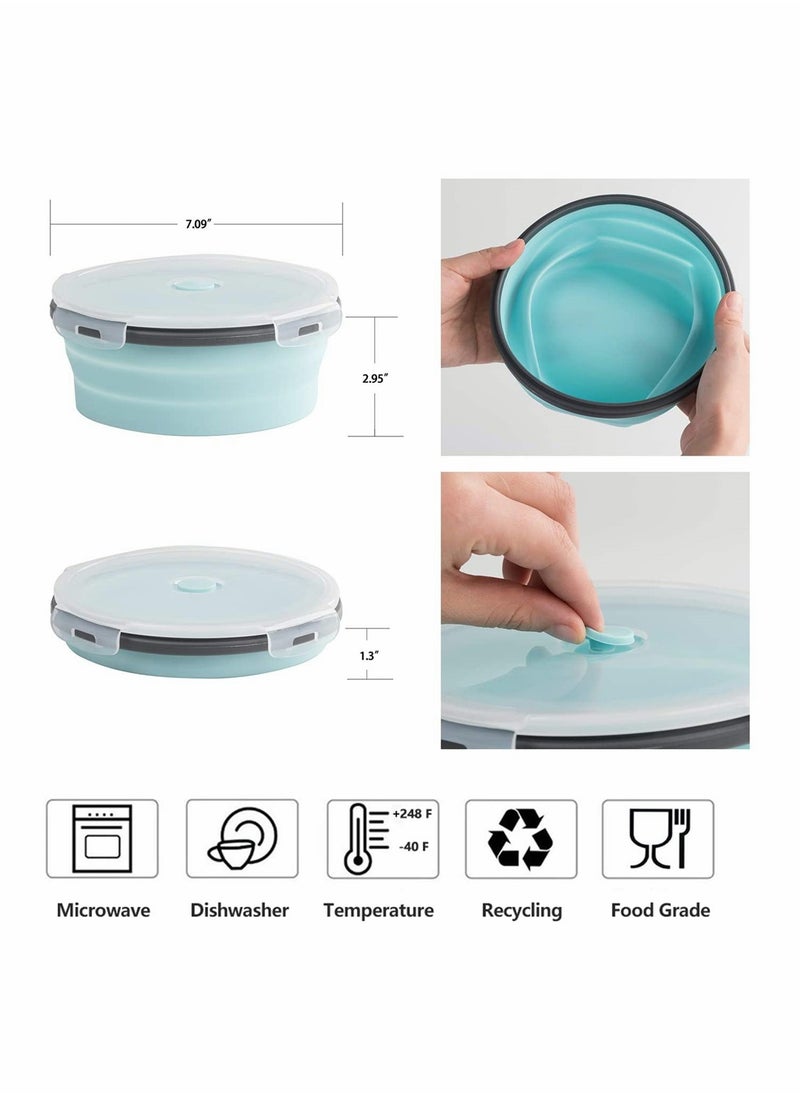 SYOSI - Collapsible Silicone Bowl Camping Bowl With Lid And Foldable Stainless Steel Fork For Travel Microvave And Fridge Food Storage Bowl 1200ML - Image 1
