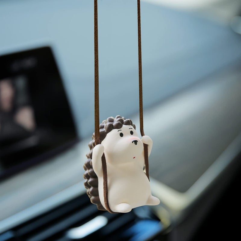 YGMONER Cute Swinging Hedgehog Car Rear View Mirror Hanging Accessories Funny Car Interior Decor Gifts for Women Men (Hedgehog) - Image 1