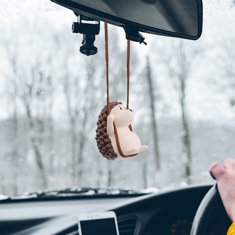 YGMONER Cute Swinging Hedgehog Car Rear View Mirror Hanging Accessories Funny Car Interior Decor Gifts for Women Men (Hedgehog) - Image 2