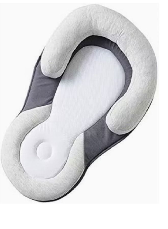 وسادة الوضع الراحة المحمولة مرتبة السرير الحاضن تمنع الرأس المسطح دعم الرأس للأطفال حديثي الولادة من 0-12 شهرًا رمادي - Image 2