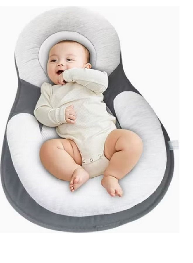 وسادة الوضع الراحة المحمولة مرتبة السرير الحاضن تمنع الرأس المسطح دعم الرأس للأطفال حديثي الولادة من 0-12 شهرًا رمادي - Image 1