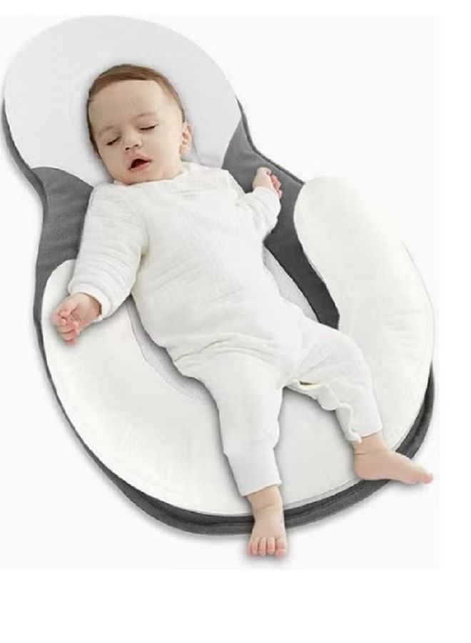 وسادة الوضع الراحة المحمولة مرتبة السرير الحاضن تمنع الرأس المسطح دعم الرأس للأطفال حديثي الولادة من 0-12 شهرًا رمادي - Image 3