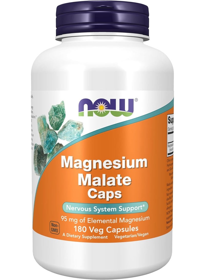 now Magnesium Malate Caps, 95 mg, 180 Veg Capsules  - Image 1