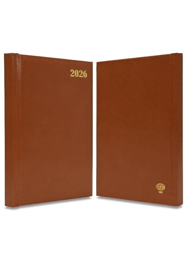 FIS مفكرة 2026، حجم A5 (148x210 مم)، غلاف صلب من مواد الفينيل، جانب واحد مبطن، إنجليزي، ورق أبيض 60 جرام، لون بني - FSDI18E26BR - Image 3