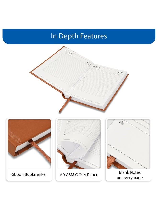 FIS مفكرة 2026، حجم A5 (148x210 مم)، غلاف صلب من مواد الفينيل، جانب واحد مبطن، إنجليزي، ورق أبيض 60 جرام، لون بني - FSDI18E26BR - Image 5
