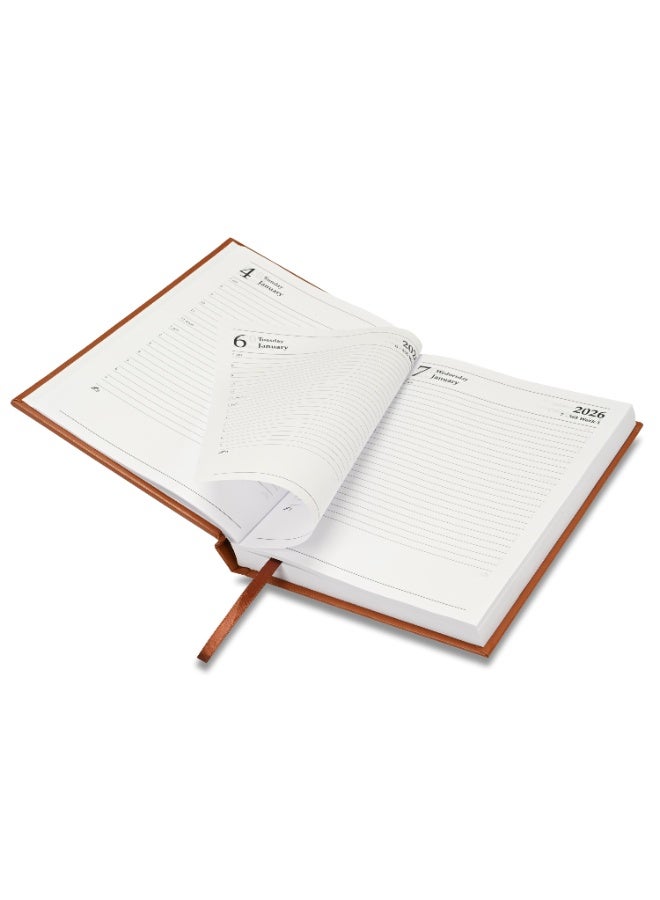 FIS مفكرة 2026، حجم A5 (148x210 مم)، غلاف صلب من مواد الفينيل، جانب واحد مبطن، إنجليزي، ورق أبيض 60 جرام، لون بني - FSDI18E26BR - Image 4