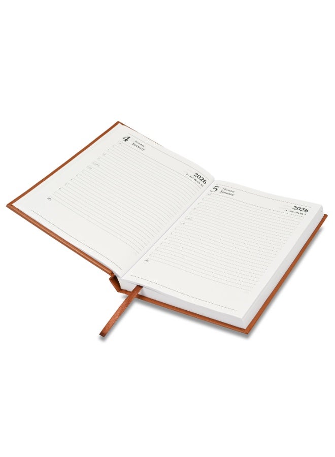 FIS مفكرة 2026، حجم A5 (148x210 مم)، غلاف صلب من مواد الفينيل، جانب واحد مبطن، إنجليزي، ورق أبيض 60 جرام، لون بني - FSDI18E26BR - Image 2