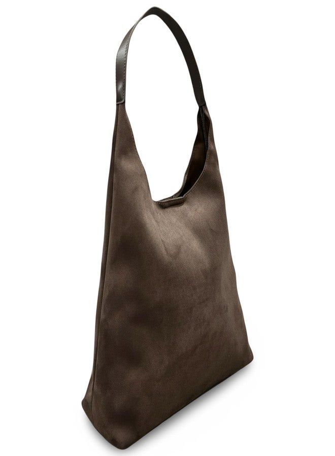 GLOSSY Women's Suede Hobo Bag | Brown | Single Shoulder Strap | Magnetic Closure - Image 1