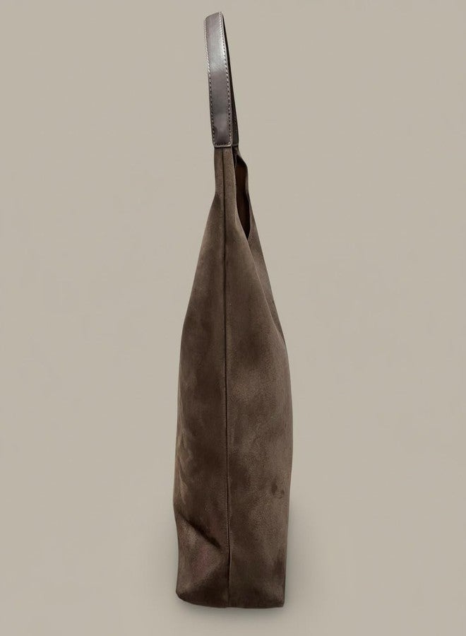 GLOSSY Women's Suede Hobo Bag | Brown | Single Shoulder Strap | Magnetic Closure - Image 5