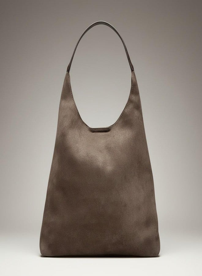 GLOSSY Women's Suede Hobo Bag | Brown | Single Shoulder Strap | Magnetic Closure - Image 4