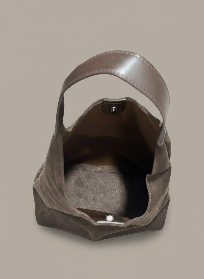 GLOSSY Women's Suede Hobo Bag | Brown | Single Shoulder Strap | Magnetic Closure - Image 3