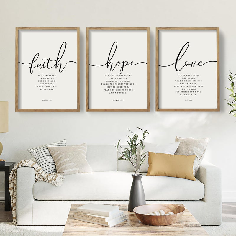 Houmury 3PCS Framed Faith Hope Love Bible Verses Wall Art Farmhouse Religious Quotes Wall Decor Inspirational Wall Art (Brown, 16"x24") - Image 1