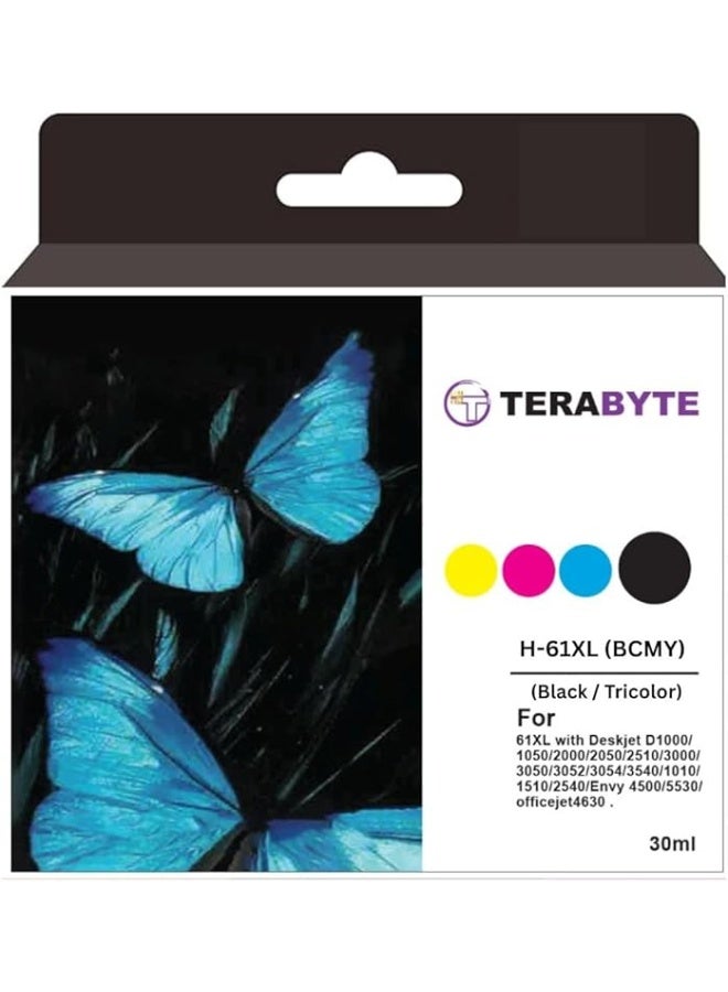 Terabyte H-61XL Ink Cartridge Compatible with HP DeskJet, OfficeJet Series, 30ml, Black/Tricolor, 4-Pack, High Page Yield 850 Black/550 Color Pages - Image 1