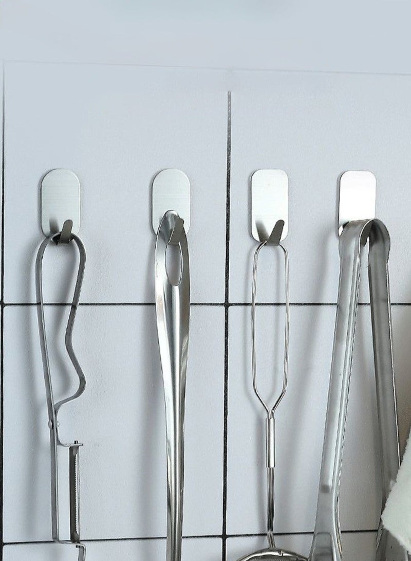 20 Pcs Heavy Duty Rectangle Adhesive Towel Hooks Stick on Towel Hanger Wall Holder Waterproof Stainless Steel Sticky Hooks for Hanging Bathroom Kitchen Home 4x2 cm Nickel - Image 1