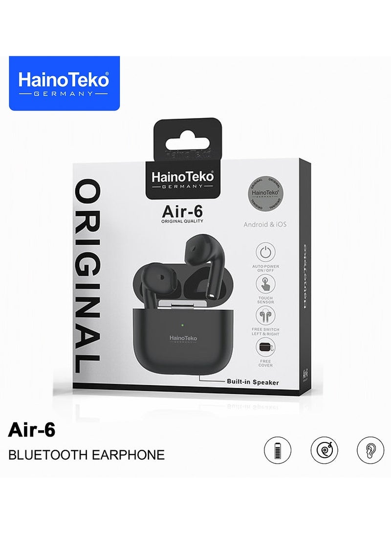 Haino Teko Air-6 Bluetooth Earphones With Built-in Speaker Multi Functional Touch Control and Microphone Compatible With iPhones and iPads Black - Image 4