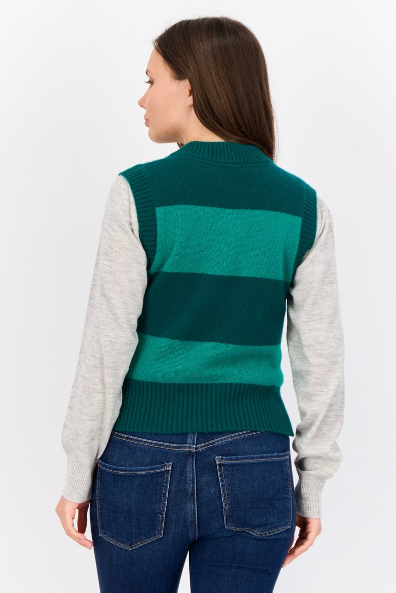 ESPRIT Women V Neck Sleeveless Knitted Vest Sweaters, Green - Image 2