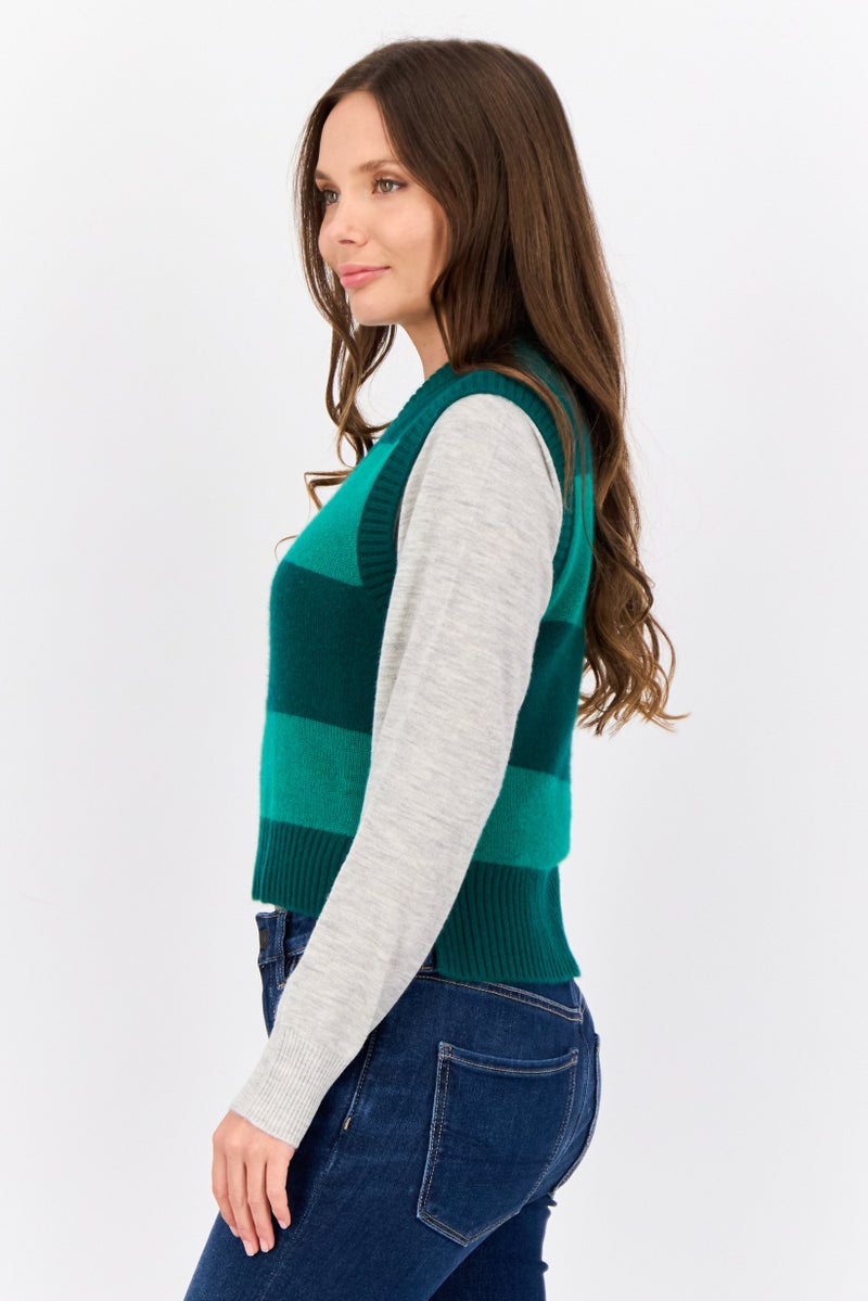 ESPRIT Women V Neck Sleeveless Knitted Vest Sweaters, Green - Image 3