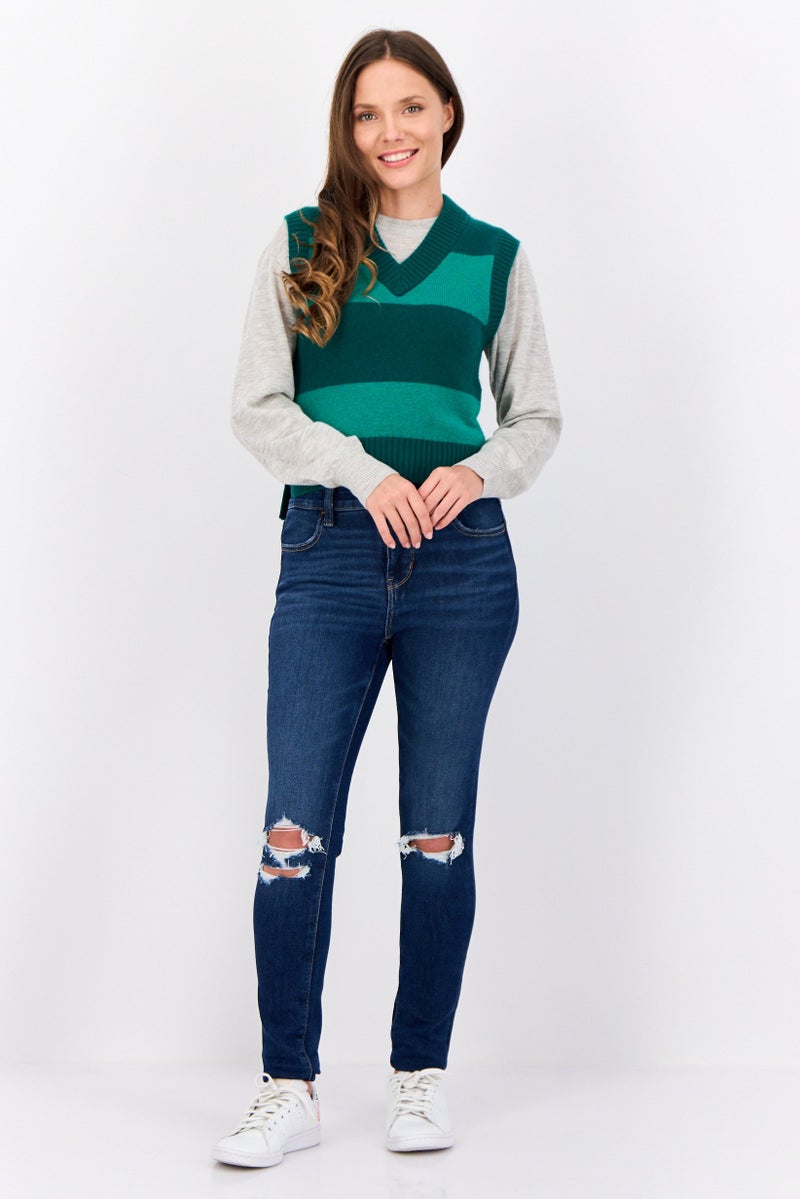 ESPRIT Women V Neck Sleeveless Knitted Vest Sweaters, Green - Image 4