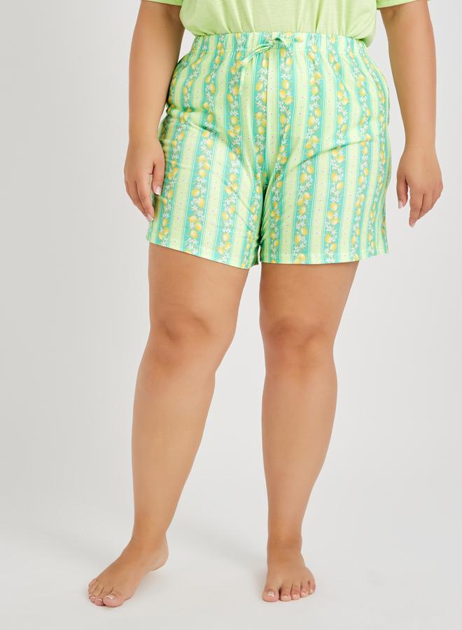 Styli Styli Plus Size Lemon Print Dropped Shoulder T-Shirt and Shorts Set  - Image 5