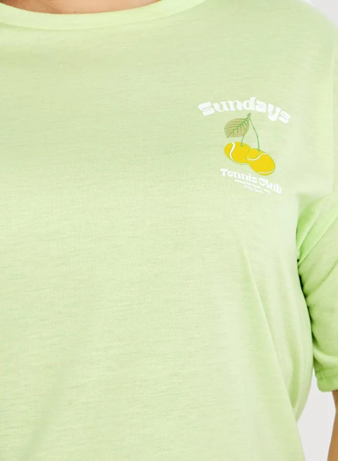 Styli Styli Plus Size Lemon Print Dropped Shoulder T-Shirt and Shorts Set