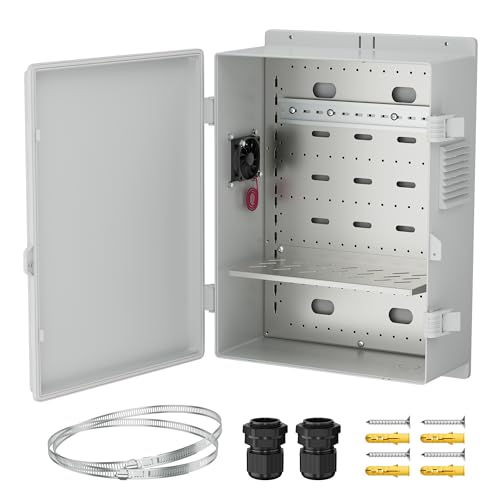 Joinfworld Vented Outdoor Enclosure Box 18.1x12.6x6.4 Outdoor WiFi Enclosure Waterproof White Nema Electrical Box with Cooling Fan for Electronics - Image 1