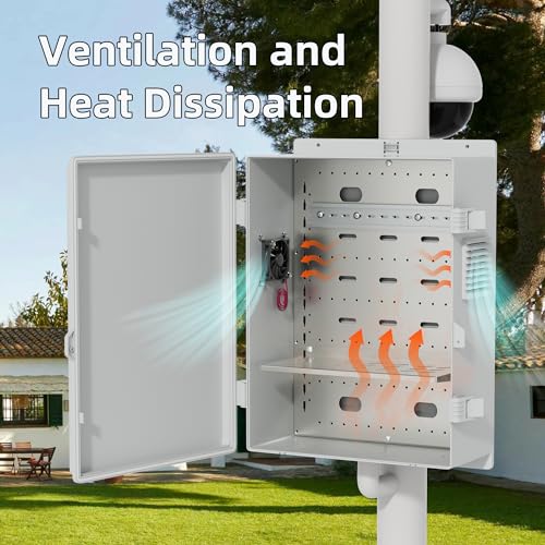 Joinfworld Vented Outdoor Enclosure Box 18.1x12.6x6.4 Outdoor WiFi Enclosure Waterproof White Nema Electrical Box with Cooling Fan for Electronics - Image 3