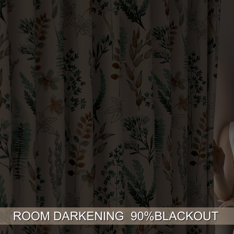 SUOUO Floral Blackout Curtains for Bedroom 84 inches Long Patterned Green Leaf Botanical Room Darkening Window Drapes for Living Room 2 Panels - Image 4