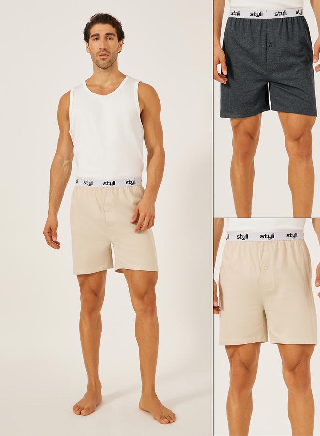 Styli Pack of 2 - Knitted Boxer With Elasticated Waistband  - Image 1