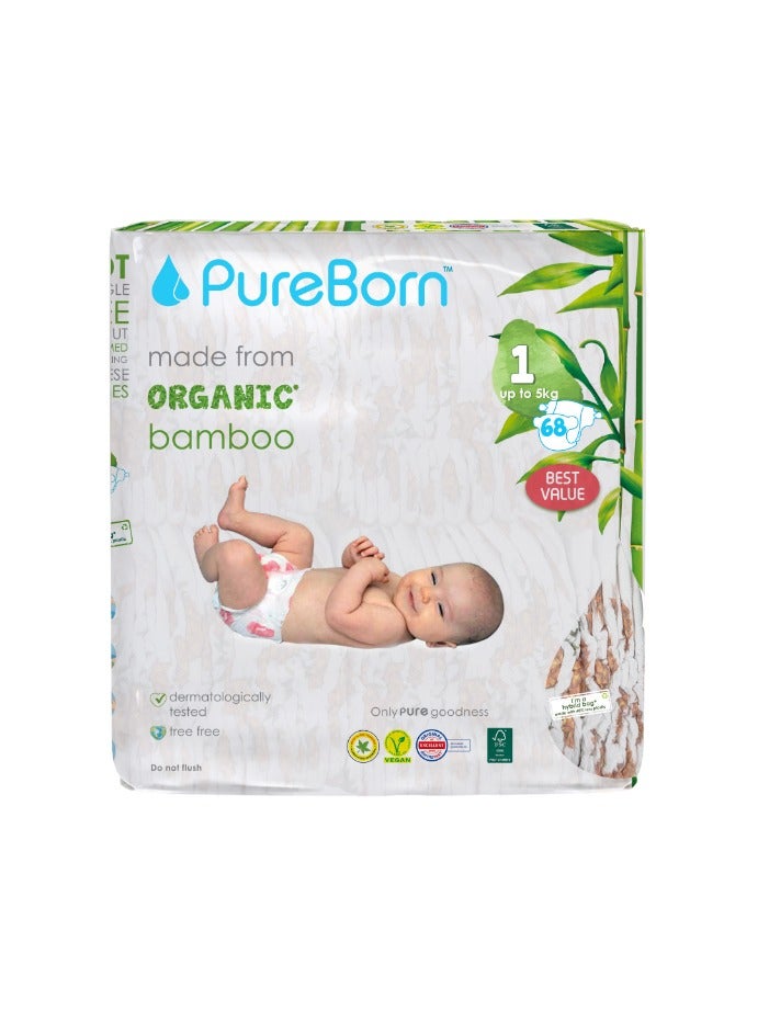 PureBorn حفاضات عضوية حجم-1 حتى 5 كجم عبوة قيمة مزدوجة بطبعة أناناس - Image 1