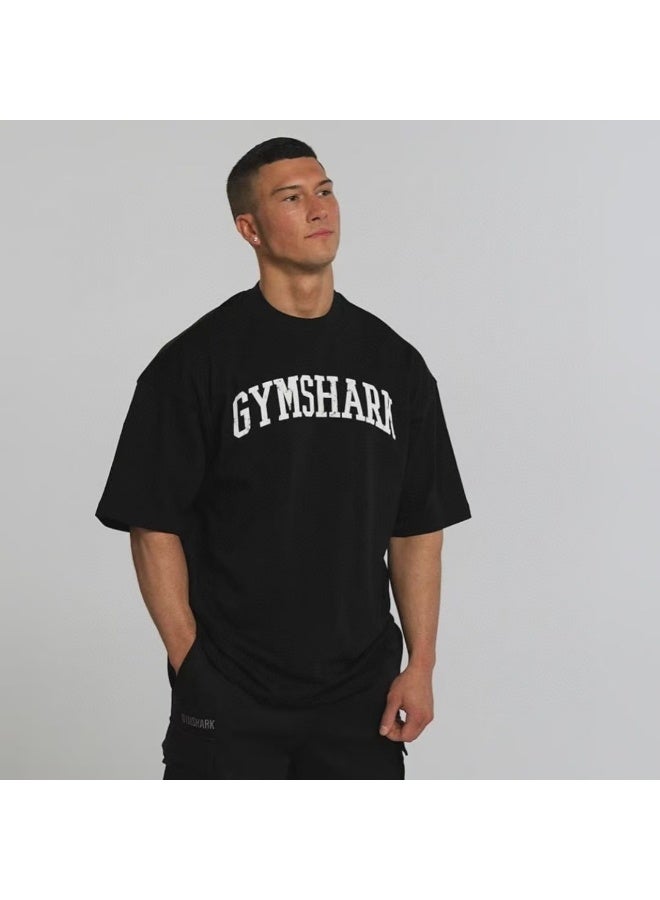 جيمشارك Simple and loose cotton high-end breathable men's and women's fitness sports sweat absorbing soft short sleeved T-shirt - Image 1