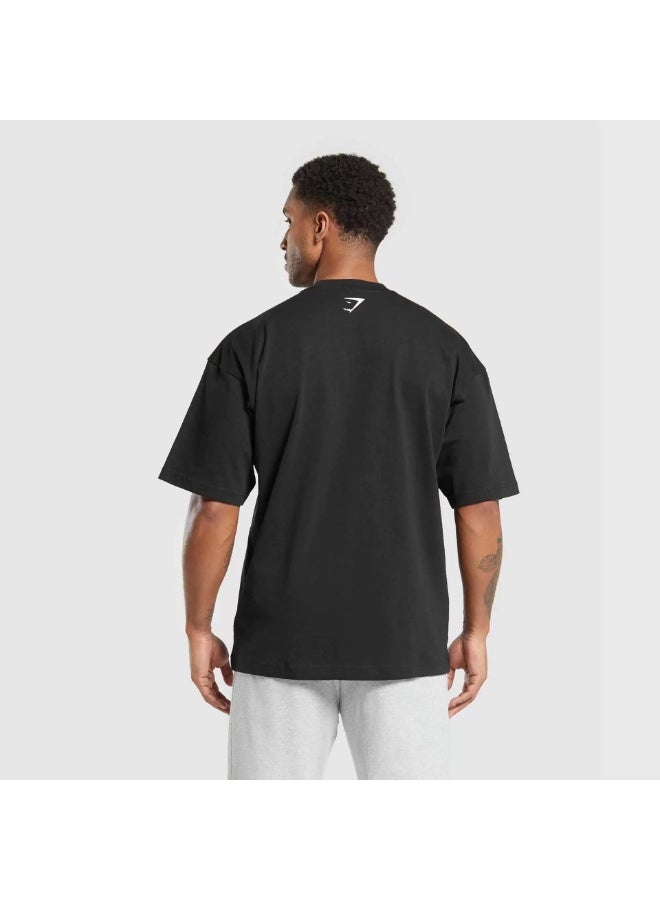 جيمشارك Simple and loose cotton high-end breathable men's and women's fitness sports sweat absorbing soft short sleeved T-shirt - Image 2