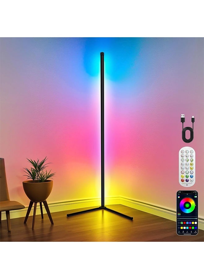 جُودِيَّة ​​142CM مصباح أرضي زاوية، مصباح أرضي حديث ذكي RGB، مصباح زاوية LED قابل للتعديل مع مزامنة الموسيقى تغيير اللون تطبيق تحكم عن بعد للغرفة المعيشة، غرفة النوم - Image 1