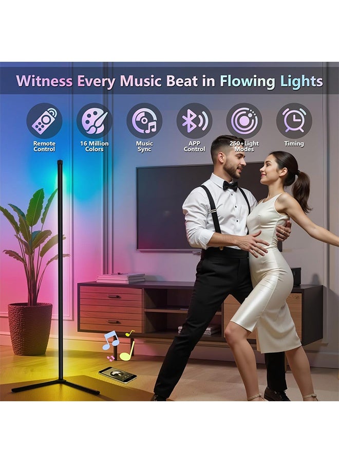 جُودِيَّة ​​142CM مصباح أرضي زاوية، مصباح أرضي حديث ذكي RGB، مصباح زاوية LED قابل للتعديل مع مزامنة الموسيقى تغيير اللون تطبيق تحكم عن بعد للغرفة المعيشة، غرفة النوم - Image 2