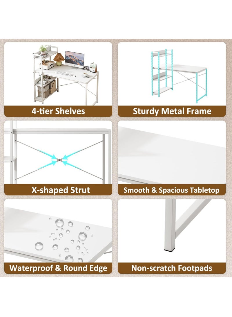 Computer Desk Office Desk Simple Gaming Desk with 4 Tier Bookshelf Writing Table Large Study Table for Kids Teenagers Home Office(120*55*110cm) - Image 4