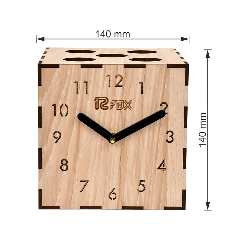 12 FOX Dice Shape Wooden Table Desk Clock for Living Room Study Room Home Decor and Gifting Made of White Beech Wood - Image 2