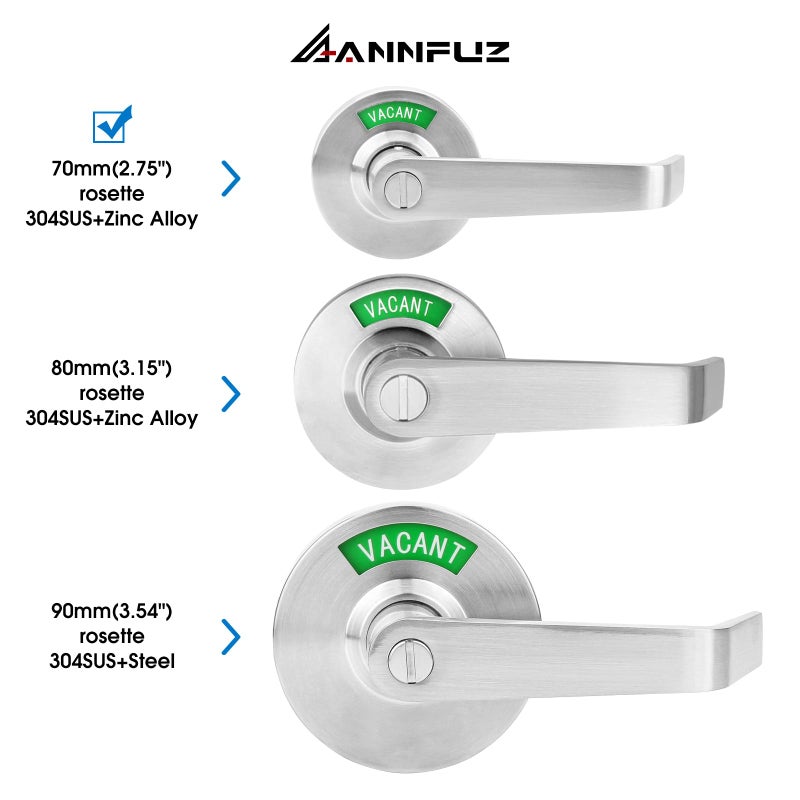 Annfuz Privacy Door Handle Lock With In-Use Or Vacant Indicator For Men/Women Restrooms,Commercial Grade,Ansi Grade 2,Bathroom Lever Door Lock,Perfect For Public Washrooms,Satin Nickel - Image 2