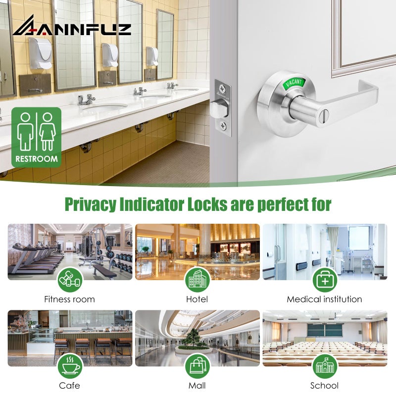 Annfuz Privacy Door Handle Lock With In-Use Or Vacant Indicator For Men/Women Restrooms,Commercial Grade,Ansi Grade 2,Bathroom Lever Door Lock,Perfect For Public Washrooms,Satin Nickel - Image 5