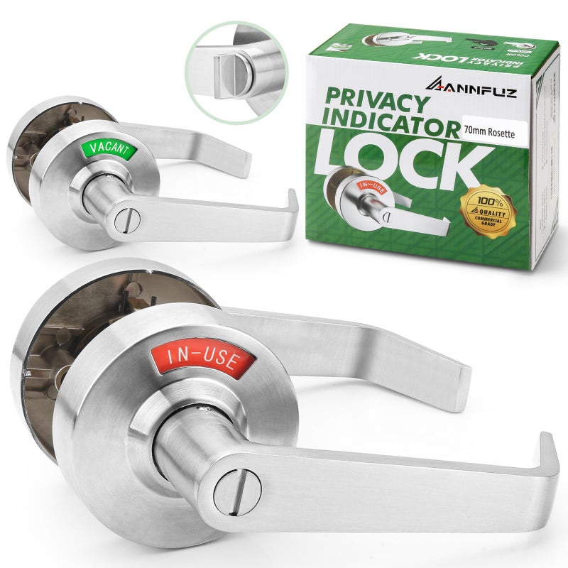 Annfuz Privacy Door Handle Lock With In-Use Or Vacant Indicator For Men/Women Restrooms,Commercial Grade,Ansi Grade 2,Bathroom Lever Door Lock,Perfect For Public Washrooms,Satin Nickel - Image 1