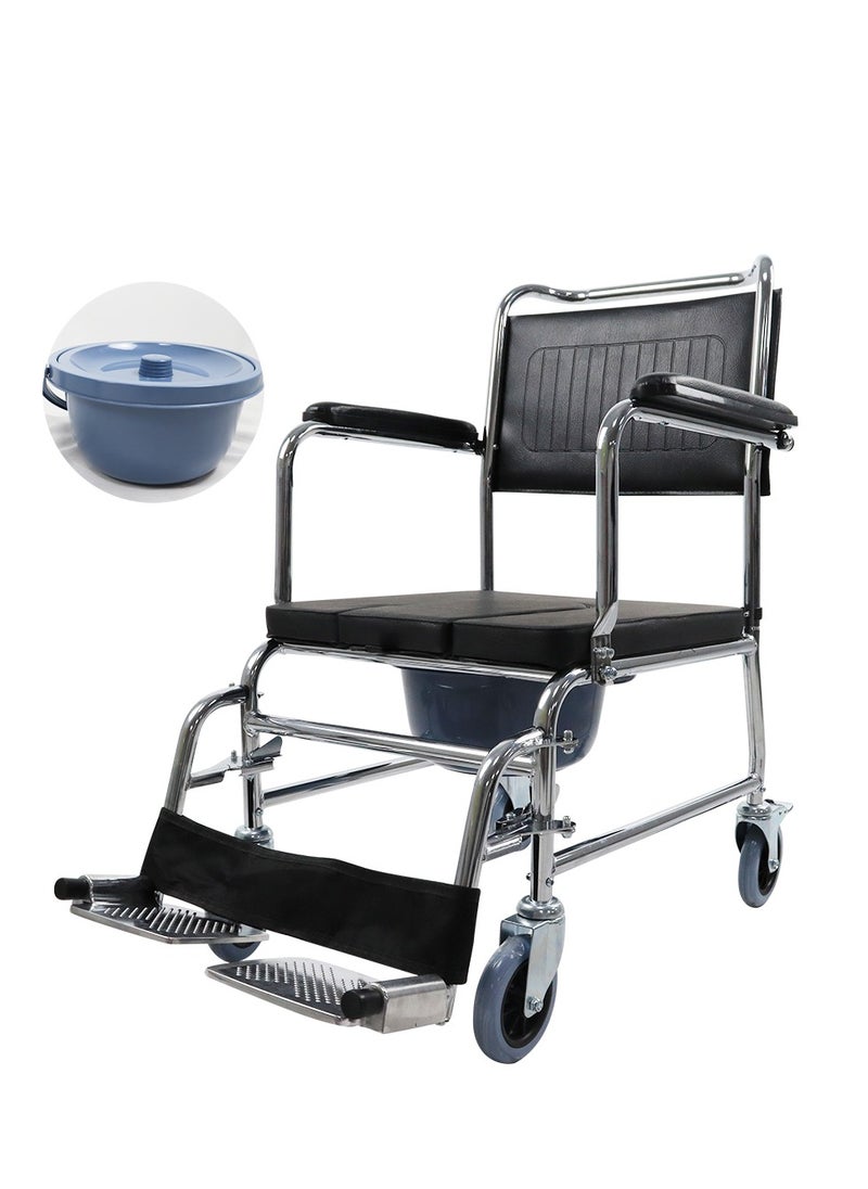 Cool Baby Style - COOLBABY  Bedside Toilet Chair 4-in-1 Shower Toilet Wheelchair Rolling Transport Chair The Armrest Can Be Lifted - Image 1