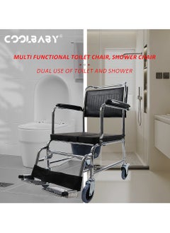Cool Baby Style COOLBABY  Bedside Toilet Chair 4-in-1 Shower Toilet Wheelchair Rolling Transport Chair The Armrest Can Be Lifted  - Image 2