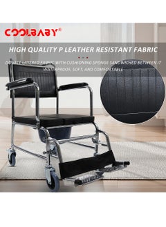 Cool Baby Style COOLBABY  Bedside Toilet Chair 4-in-1 Shower Toilet Wheelchair Rolling Transport Chair The Armrest Can Be Lifted  - Image 5