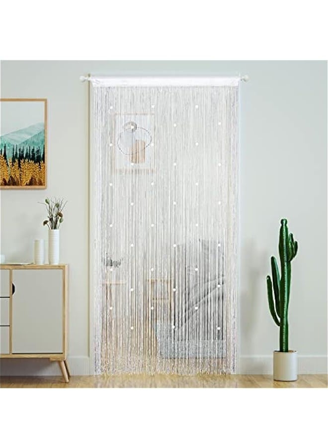 ستارة من الخرز الأبيض، ستارة باب، ستارة من خيوط فضية، ستارة تقسيم مزخرفة، ستارة شرابة نهائية، ستارة معلقة، ستارة من الخرز - Image 1