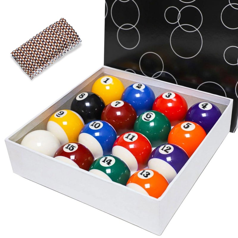 YDDS Billiard Balls Set 2-1/4" Regulation Size Pool Table Balls for Replacement (16 Resin Balls & Cue Cleaning Cloth) - Image 1