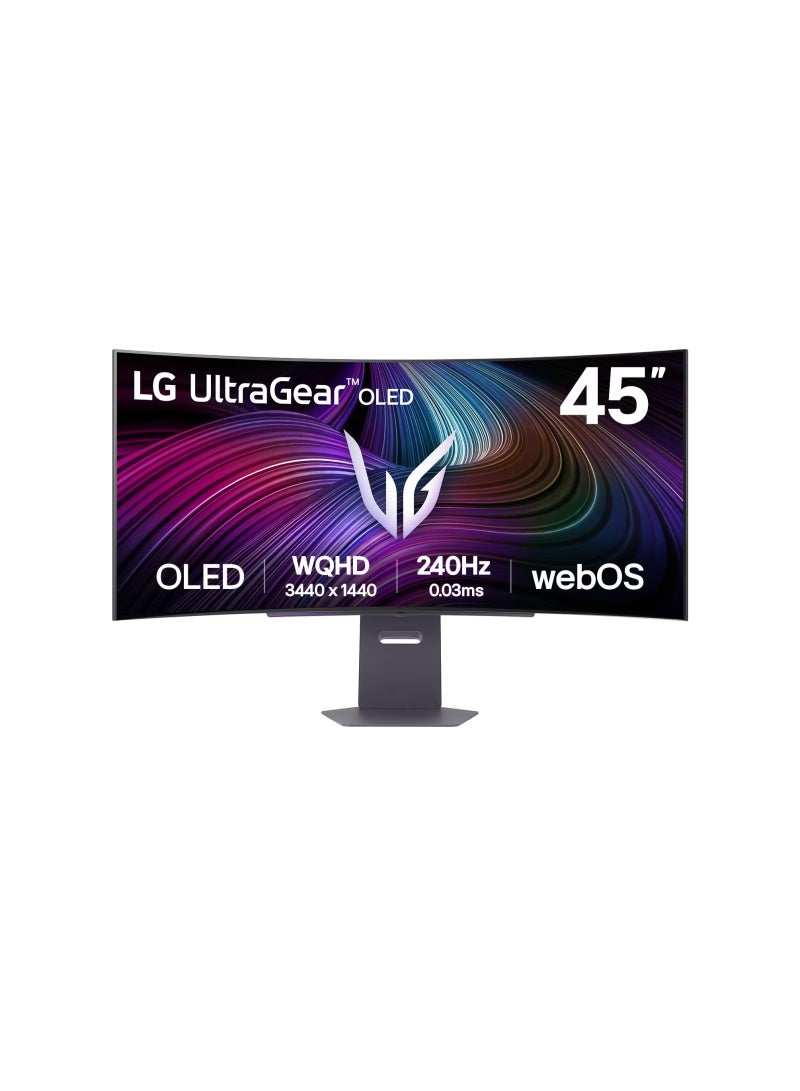 LG 45 inch UltraGear Curved OLED Gaming Monitor, 3440x1440 WQHD, 240Hz, 0.03ms Response, HDR True Black 400, NVIDIA G-SYNC & AMD FreeSync Premium, webOS Smart TV, HDMI 2.1, USB-C PD 65W, DCI-P3 98.5%, AI Picture & Sound | 45GX90SA-B black - Image 1